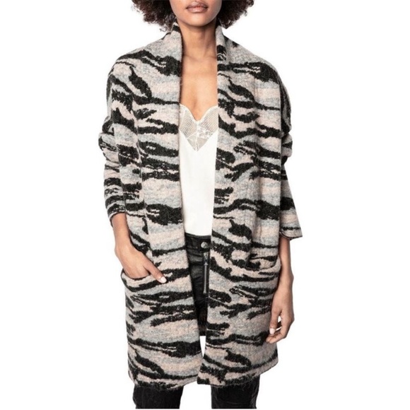 ZADIG & VOLTAIRE Mia Wool-Blend Camo Jacquard Knit Cardigan/Coat Size XS/S - Picture 7 of 16